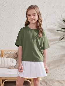 Haut court tendance pour filles, style athlétique, ample, manches courtes, en satin, pour le sport, la danse, la gym, l'été - Product Image 5