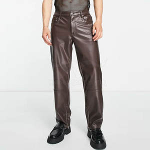 Pantalones de cuero PU para hombre Ropa de moda de invierno Pantalones de cuero Cintura alta Cremallera Pantalón de cuero de color sólido - Product Image 3