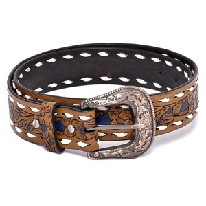 Ceintures en cuir de vachette véritable Bloom Ride en cuir usiné à fleurs de luxe avec boucle en acier pour hommes et femmes - Product Image 2