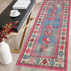 สีชมพูและสีฟ้าพรมดอกไม้ oushak: ตุรกีสไตล์โอเรียนเต็ลพรม Chenille - Product Image 2