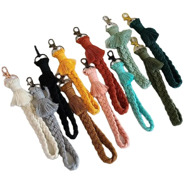 Macrame Wristlet Key Chain Multi Coloured Boho Tassel Wristlet Keyring Macrame Key Holder From India