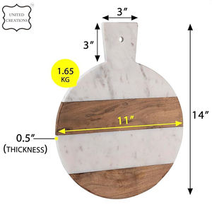 Planche à découper ronde en bois d'acacia et de marbre personnalisé écologique Produit de cuisine en bois Planche à découper avec poignée - Product Image 5