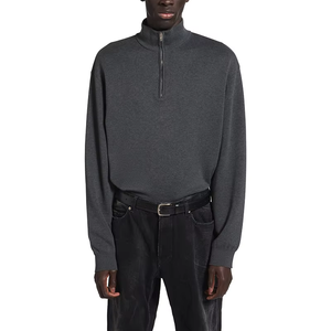 Pull en maille de coton gris à demi-zip pour homme, col camionneur, chaud, tendance, pull décontracté d'hiver, superposé, confortable, tricoté, 2026 - Product Image 5