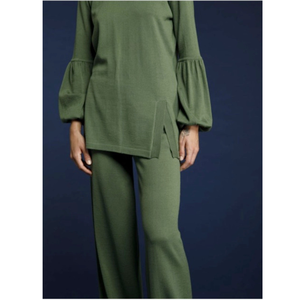 100% donna in lana Merino due pezzi Casual camicia invernale maniche lunghe a palloncino <span class=keywords><strong>pantaloni</strong></span> <span class=keywords><strong>con</strong></span> spacco laterale morbido <span class=keywords><strong>con</strong></span> <span class=keywords><strong>tasche</strong></span> <span class=keywords><strong>laterali</strong></span> - Product Image 3