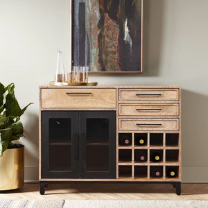 Armoire de bar en bois à cadre métallique de style industriel avec plusieurs tiroirs, disponible au prix de gros. - Product Image 5