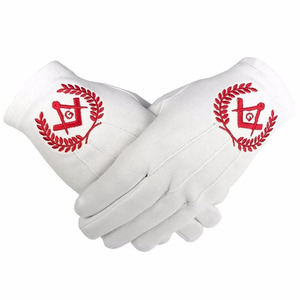 Couvre-mains en coton maçonnique Bleu Brodé Carré et Boussole Logo Gants maçonniques de haute qualité - Product Image 5