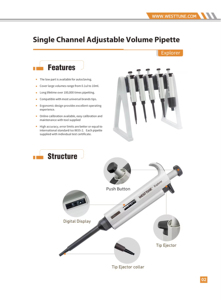 Pipeta Mecánica de Volumen Ajustable de un Solo Canal WESTTUNE Explorer, Pipeta Manual, Pipeta Económica para Uso en Laboratorio - Product Image 6