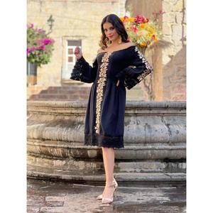 Women Black Off Shoulder Embroidered <b>Dress</b> <b>Long</b> Sleeve Ethnic Boho Midi <b>Dress</b> Casual <b>Party</b> Wear Cotton <b>Dress</b> - Product Image 2