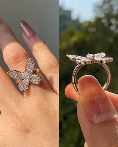 Anillo único de moissanita de corte Marquesa de mariposa, anillo de fiesta de Hip Hop de diamante redondo y marquesa, venta al por mayor - Product Image 3