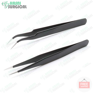 Instrumentos de belleza de Color negro, pinzas para pestañas, logotipo personalizado/pinzas de embalaje, acero inoxidable, gran oferta, aprobado por CE ISO - Product Image 6
