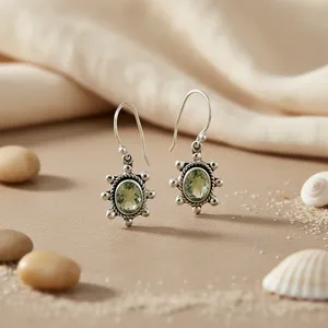 Pendientes Largos de Plata de Ley 925 con Amatista Verde Vintage para Mujer, Chapados en Oro con Diamantes y Circonitas para Boda o Fiesta - Product Image 1