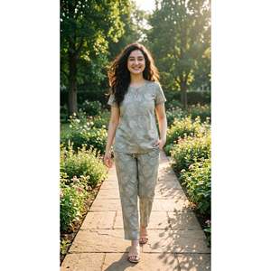Conjunto de Pijama de Muselina de Rayón Premium con Textura Dobby para Mujer, Ropa de Dormir Suave y Elástica (NPSDB3488GR) - Product Image 5