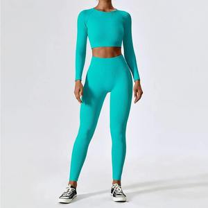 Activewear Workout Yoga Set leggings for Women Sportswear Gym Clothing Fitness Long Sleeve High Waist Sports Scrunch butt - Product Image 2