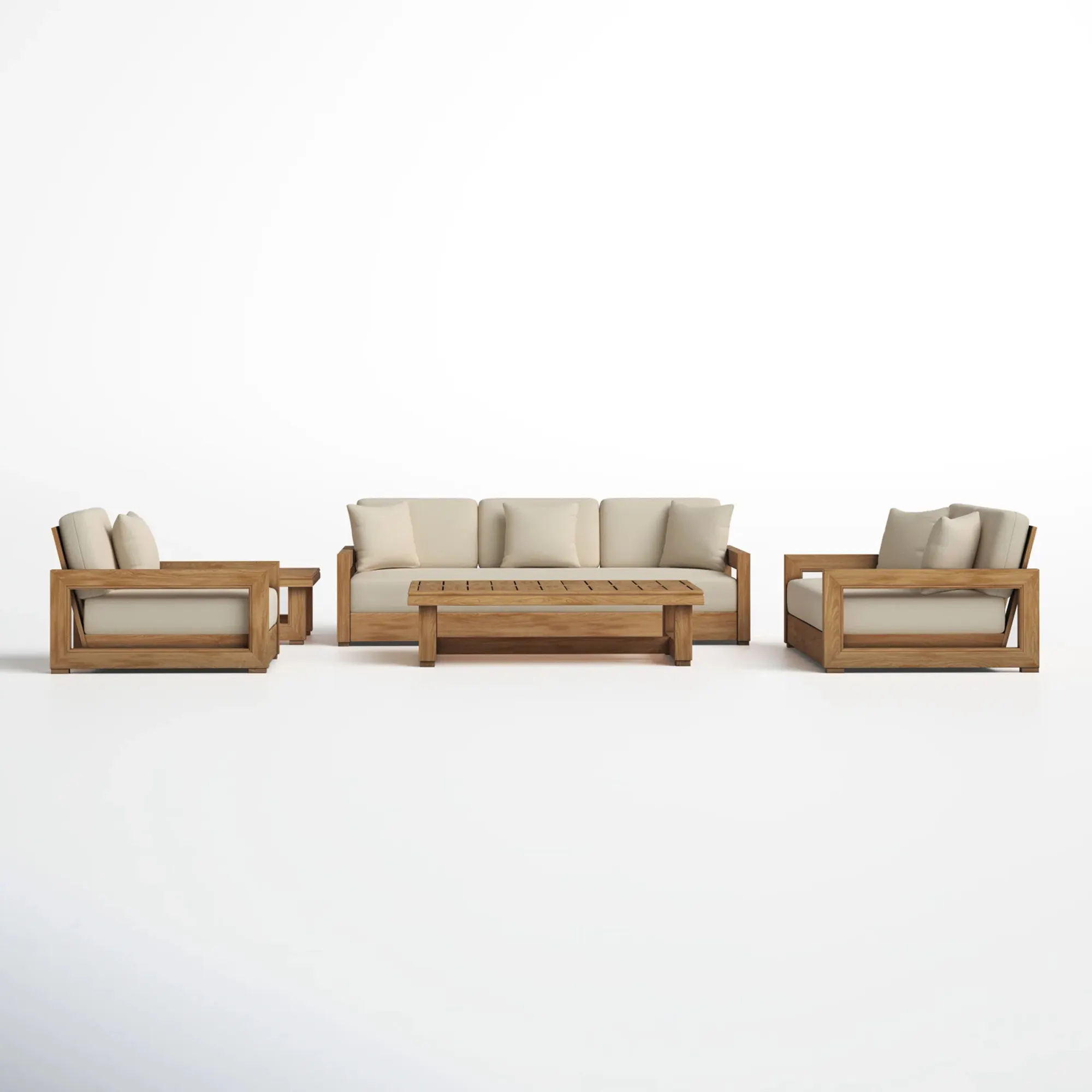 Set divano moderno da esterno in Teak naturale dal Design accattivante-Xylo