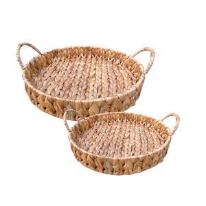 Plateau de jacinthe d'eau en rotin de bambou durable panier de rangement de fruits servant des boissons, des collations, un panier de service rustique pour la décoration intérieure - Product Image 1
