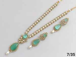 Diseñador de desgaste de la fiesta piedras antiguas joyería tradicional hermoso diseño antiguo pesado conjunto de joyas pendientes para las mujeres - Product Image 2