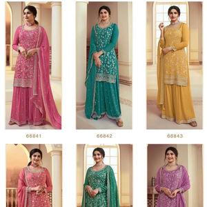 <b>Indian</b> Embroidery Work 3-Piece Set Pakistani Designer Traditional Ethnic Wear Readymade Sharara Gharara Silk Cotton <b>Fabric</b> - Product Image 1