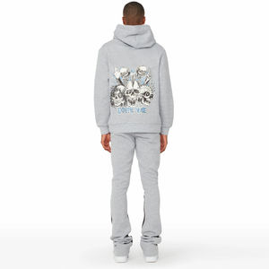 Tracksuit Sweatsuit Custom Puff Print Crop <b>Top</b> Hoodie and Flare Sweatpants Set <b>Sweat</b> Jogger Stacked Pants Track Suit Set for <b>Men</b> - Product Image 2