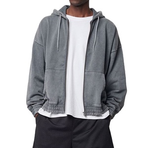 Pull-over personnalisé délavé à l'acide avec fermeture éclair Sweat à capuche vintage lourd GSM éponge en polyester et coton - Product Image 1