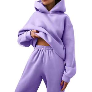 Femmes grande taille automne hiver Sport costumes solide à manches longues sweats à capuche et pantalon de survêtement deux pièces survêtement pour hommes - Product Image 1