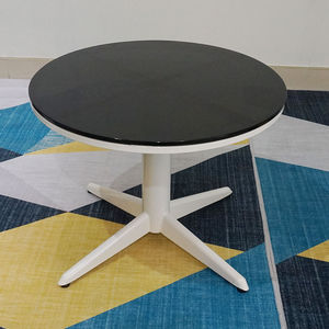 SFBT012- Modern Style <b>White</b> Painted 4-Seater Round Pedestal Sofa <b>Table</b> with Black Tempered Glass Top - Product Image 4