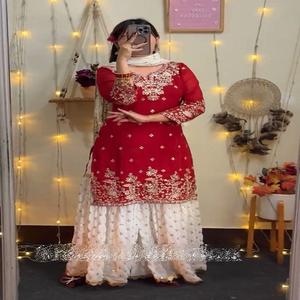 Precioso Traje de Seda Sintética Gorgette con Pantalones Palazzo y Dupatta para Kurti de Mujer, en Existencia, Hecho en India, Precio Bajo - Product Image 1