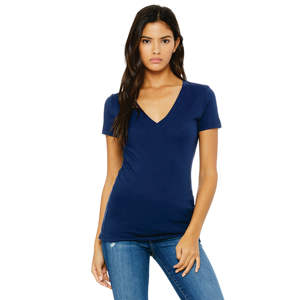 Airlume-Camiseta de algodón peinado con cuello en V para mujer, camiseta de manga corta con anillo tejido, 100% oz, azul marino, 4,2 - Product Image 1