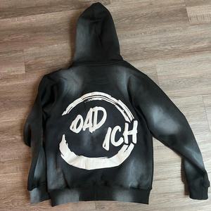 Personalizado bordado apliques desgastado Zip up ácido lavado chándal Unisex acampanado pantalones de chándal y sudaderas con capucha conjuntos chándales para hombres - Product Image 3