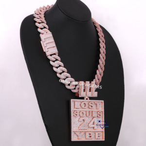 Último nuevo diseño personalizado Hip Hop joyería collares 14KT oro rosa laboratorio cultivado diamante cubano enlace cadena colgante para hombres mujeres - Product Image 2