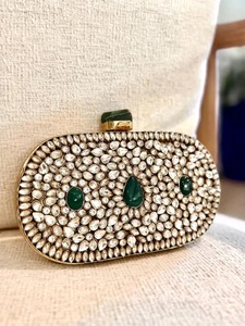 Bolso de mano nupcial de moda para bodas, colores mixtos, mosaico de espejo, hecho a mano, metal, piedra Kundan, bandolera, diseño personalizado - Product Image 3