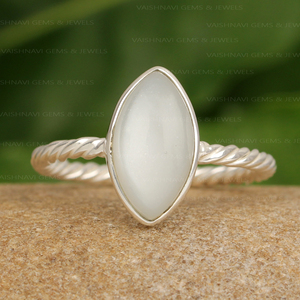 Bague de luxe en pierre de lune naturelle, très vendue, en argent sterling 925, sertie clos, forme marquise 8x16mm, pour mariage et fête - Product Image 3