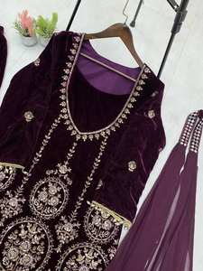 Conjunto de Salwar Kameez de Terciopelo Indio Pakistaní, Ropa Étnica para Mujer, Fiesta, Boda, Playa, Estilo Bollywood, Secado Rápido, Todas las Temporadas - Product Image 6