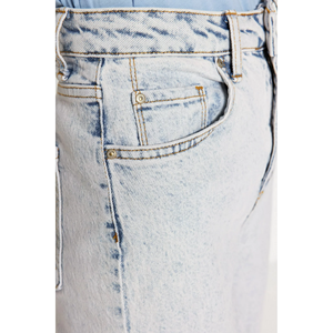 Pantalones vaqueros acampanados de pierna recta de cintura alta para mujer, pantalones vaqueros altos acampanados sólidos de Color sólido para mujer - Product Image 5