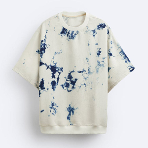 เสื้อยืดมัดย้อมสำหรับผู้ชายเสื้อถักนิตติ้งแขนสั้นสำหรับผู้ชายเสื้อคอกลมเปิดไหล่ปล่อยสำหรับฤดูร้อน - Product Image 1