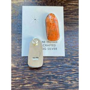 Navajo Handmade Vintage Apple Coral & <b>Sterling</b> <b>Silver</b> <b>Stud</b> Earrings - Product Image 5
