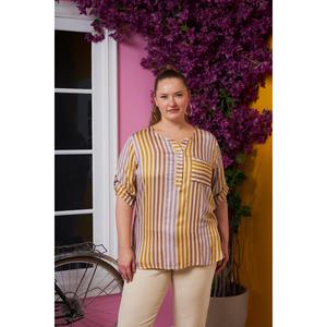 Blusa RMG de talla grande con estampado de rayas y detalle de bolsillo para mujer, top cómodo de tela de viscosa - Product Image 3