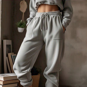 Wide Leg Sweatpants <b>Women</b> High Drawstring Waist Fleece <b>Trouser</b> Pajama <b>Women's</b> Street Style Jogger Sweatpants Ladies - Product Image 1