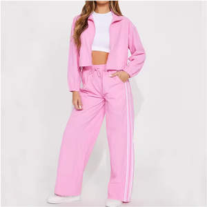 Cortavientos con capucha y cordón de algodón de alta calidad Unisex para mujer, chándal de invierno, conjunto de 2 piezas, sólido transpirable a prueba de viento - Product Image 1