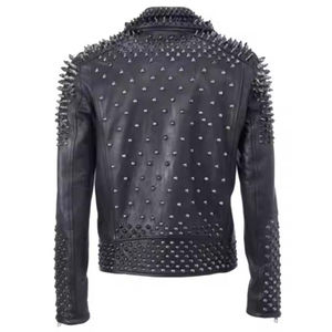 Customized Design <b>Punk</b> Leather <b>Jacket</b> Men Winter Cow Skin Studded Comfortable Heavy Duty High Performance Windproof Winter - Product Image 2