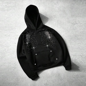 Lujo invierno Rhinestone Crop Hoodie mujeres de gran tamaño brillo cristal pulóver frente Logo Casual Street Style Outfit - Product Image 2