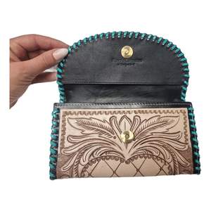 Vintage Style Genuine Leather Women's Bifold <b>Wallet</b> Clutch RFID Feature <b>Zip</b> Hot Seller Tooled Wristlets Western Fashion - Product Image 3