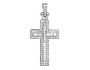 เพชรโมอิสทรงกลมและบาแกตต์ตัดเพชรโมอิสซานไนท์ทางศาสนาจี้ไขว้ทำจาก925เงินสเตอร์ลิง - Product Image 5