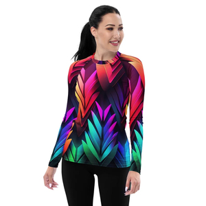 Top vente femmes Spandex Nylon Rash Guard chemises Sublimation personnalisée imprimé partout col rond manches longues Rash Guards vente - Product Image 5