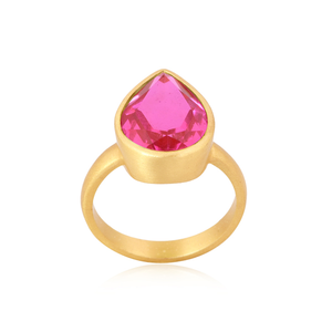 Bague en pierre précieuse de tourmaline quartz rubis double, plaquée or, en laiton, bagues tendance, fournisseur de bijoux, collection classique - Product Image 1