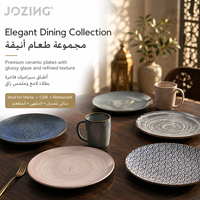 Service de vaisselle en céramique JOZING, assiettes à dîner peintes à la main avec motif vague tourbillonnante, plat de service en porcelaine, prêt à être expédié, directement de l'usine
