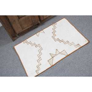 Alfombra Turca Vintage, Alfombra Pequeña de 1.7x2.6 pies, Alfombra Blanca Abstracta - Product Image 2