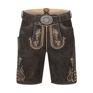 Premium Cow Suede Leather Lederhosen | High Street Solid Canvas Mid Waist Shorts | OEM <b>Oktoberfest</b> <b>Costume</b> - Product Image 1