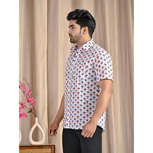 Camisa Casual 100% Algodón con Estampado Digital, Blanca, Manga Corta, Tejido Popelina, Transpirable y Suave, Talla XL - Product Image 4