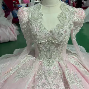 فستان كوينسينيرا فاخر باللون الوردي من جانسمبر XSS301، فستان حفلات مزين بالخرز بأكمام منفوخة وكشكشة، فستان حفلة التخرج - Product Image 4