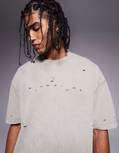 Vintage Heavyweight Distressed Boxy T-shirt for Men Custom DTG Printed 100% Cotton Acid Wash Loose Fit Drop shoulder Men T-Shirt - Product Image 4